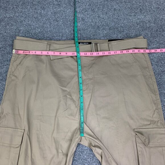 Blu Rock Shorts Mens 42 Khaki Cotton Blend 4 Way Stretch Cargo Pockets Belted - Picture 7 of 13